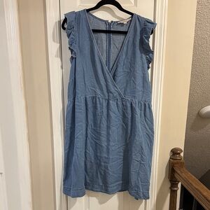 LOFT Light Blue Ruffle Mini Dress